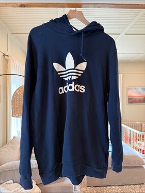 adidas Navy Hoodie with White Trefoil Logo - Men's Pullover